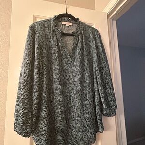 LOFT Green and Black Patterned Blouse
